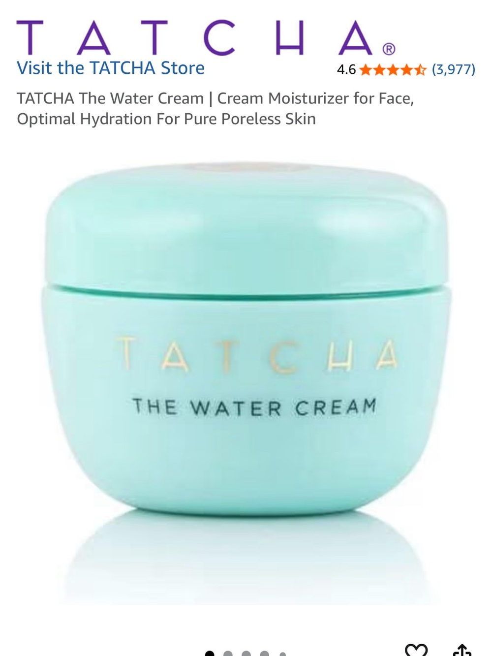TATCHA The Water Cream - Hydrating Face Moisturizer 5ml travel size